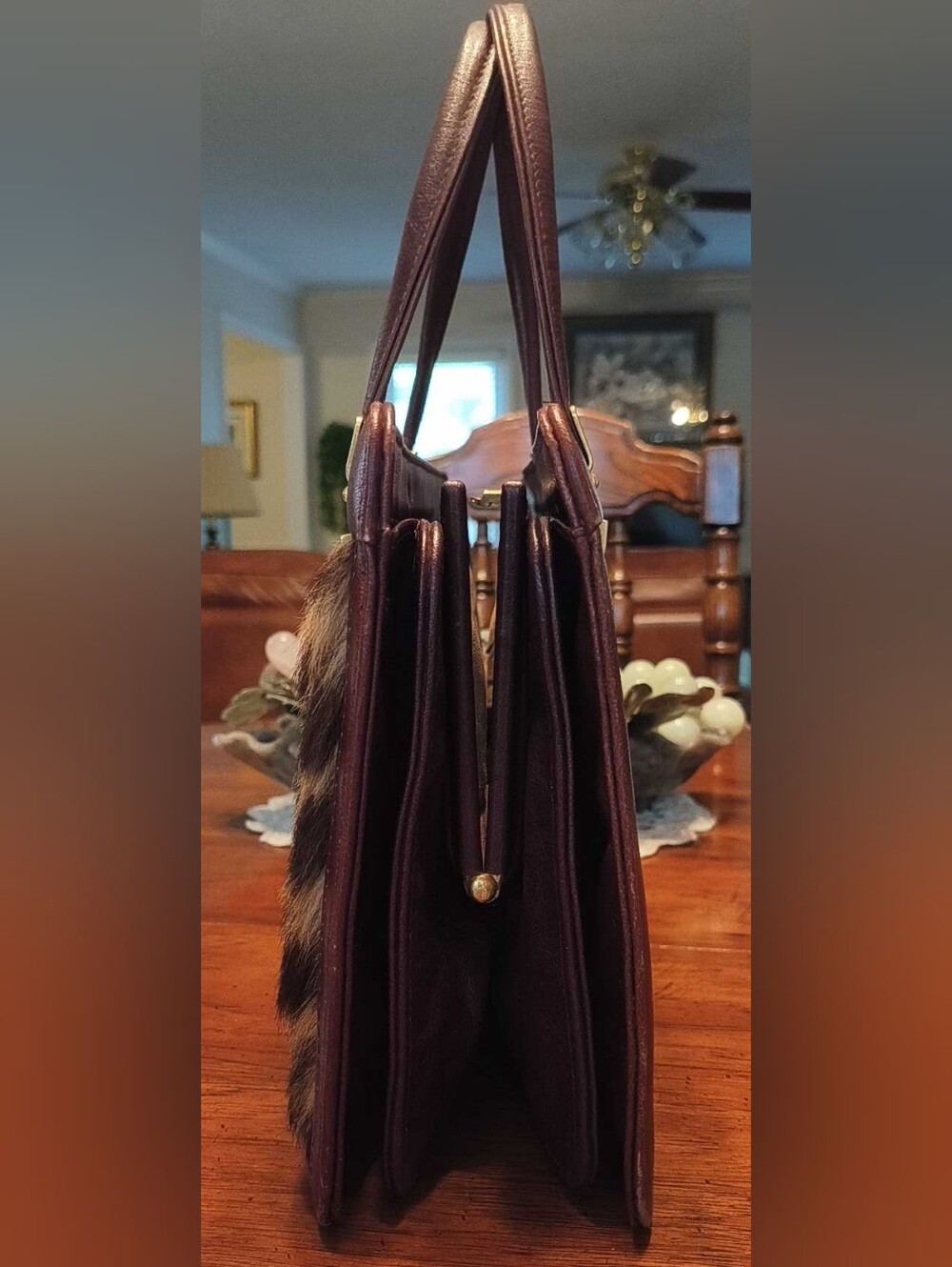 Vintage Burgundy Leather And Calf Hair Purse - Picture 10 of 16